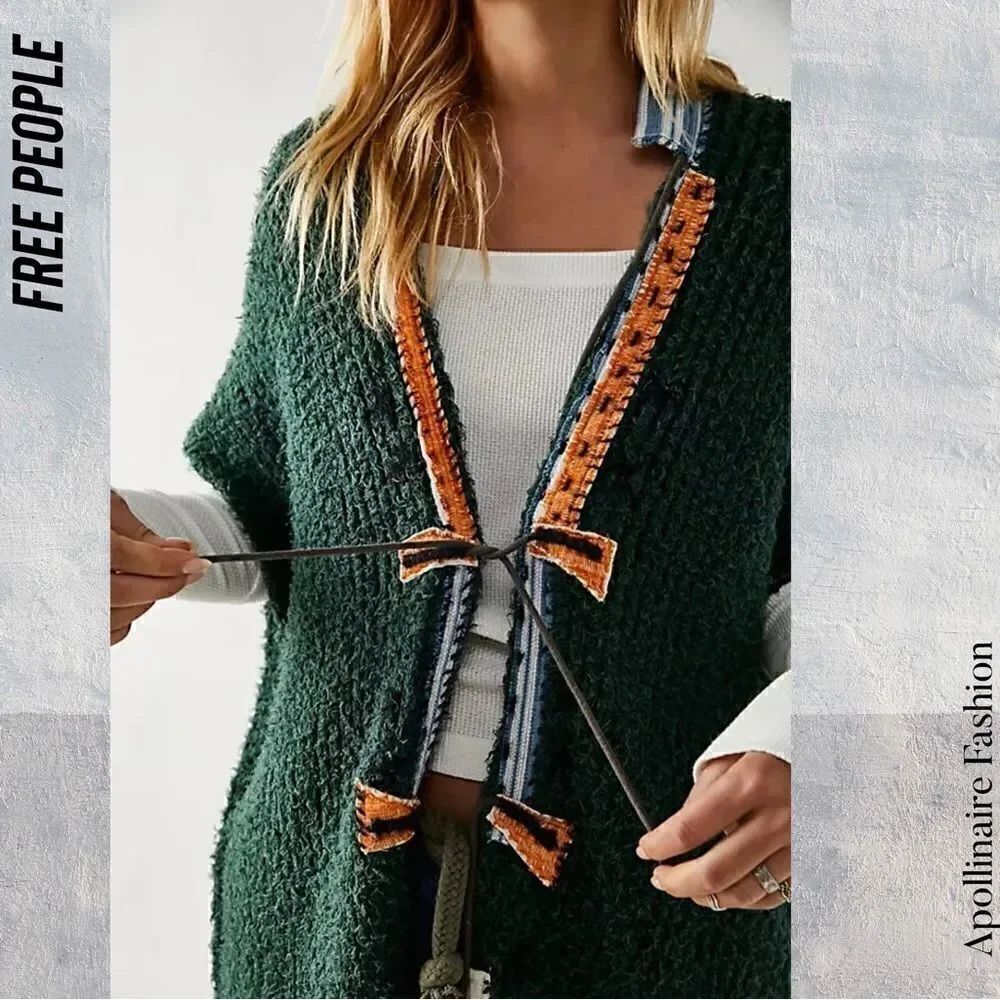 FREE PEOPLE LONESTAR PONCHO IN GREEN NWT SMALL - Picture 2 of 7